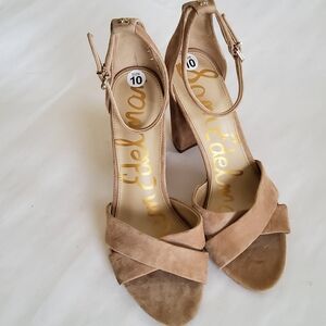 New Sam Edelman Suede Leather Ankle Strap Block Heels Sandals Size 10